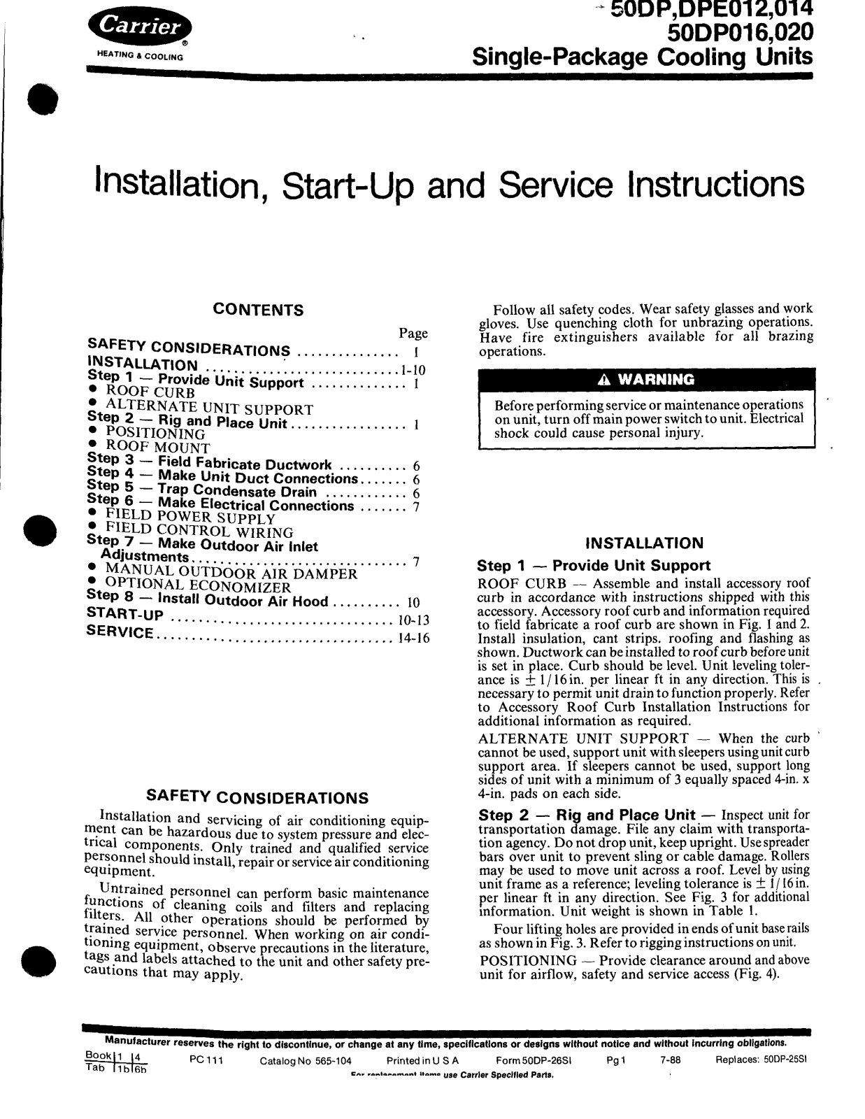 Carrier DPE014, DPE012, 50DP User Manual