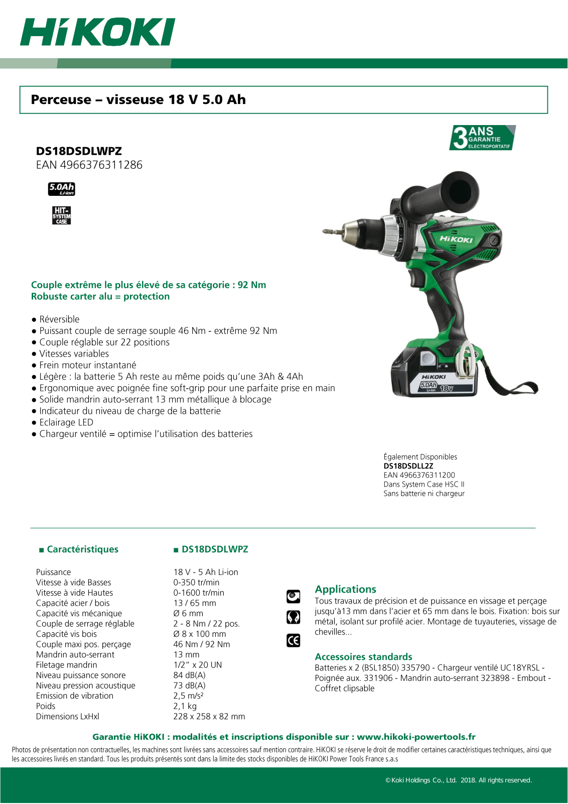 Hikoki DS18DSDLWPZ Specification - ManualMachine.com