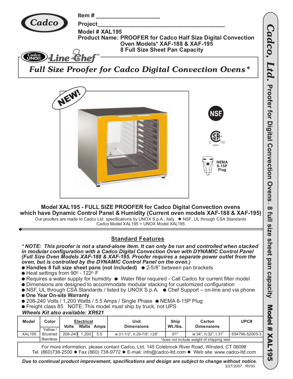 Cadco XAL195 Specifications