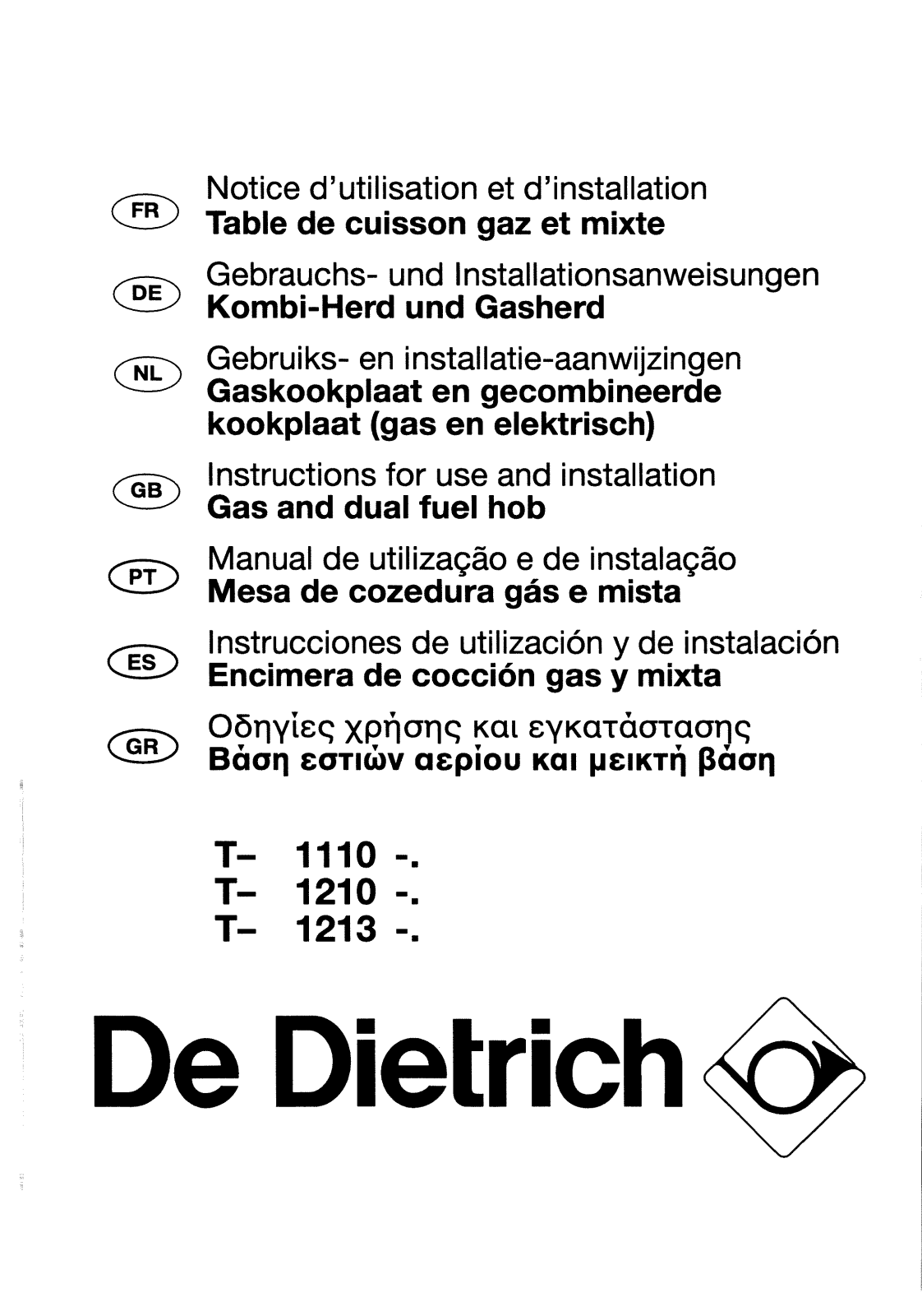 De dietrich TN1210E1N, TN1213E1, TN1213E1N, TN1110E1N, TN1210E1 User Manual