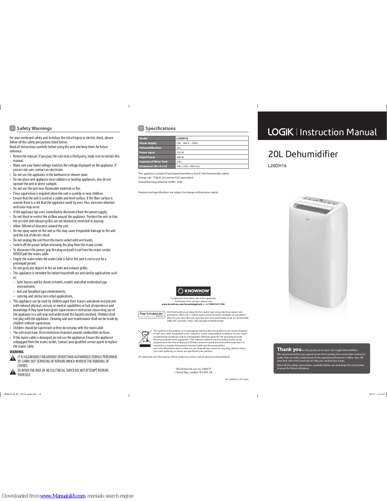 Logik L20DH16 Instruction Manual