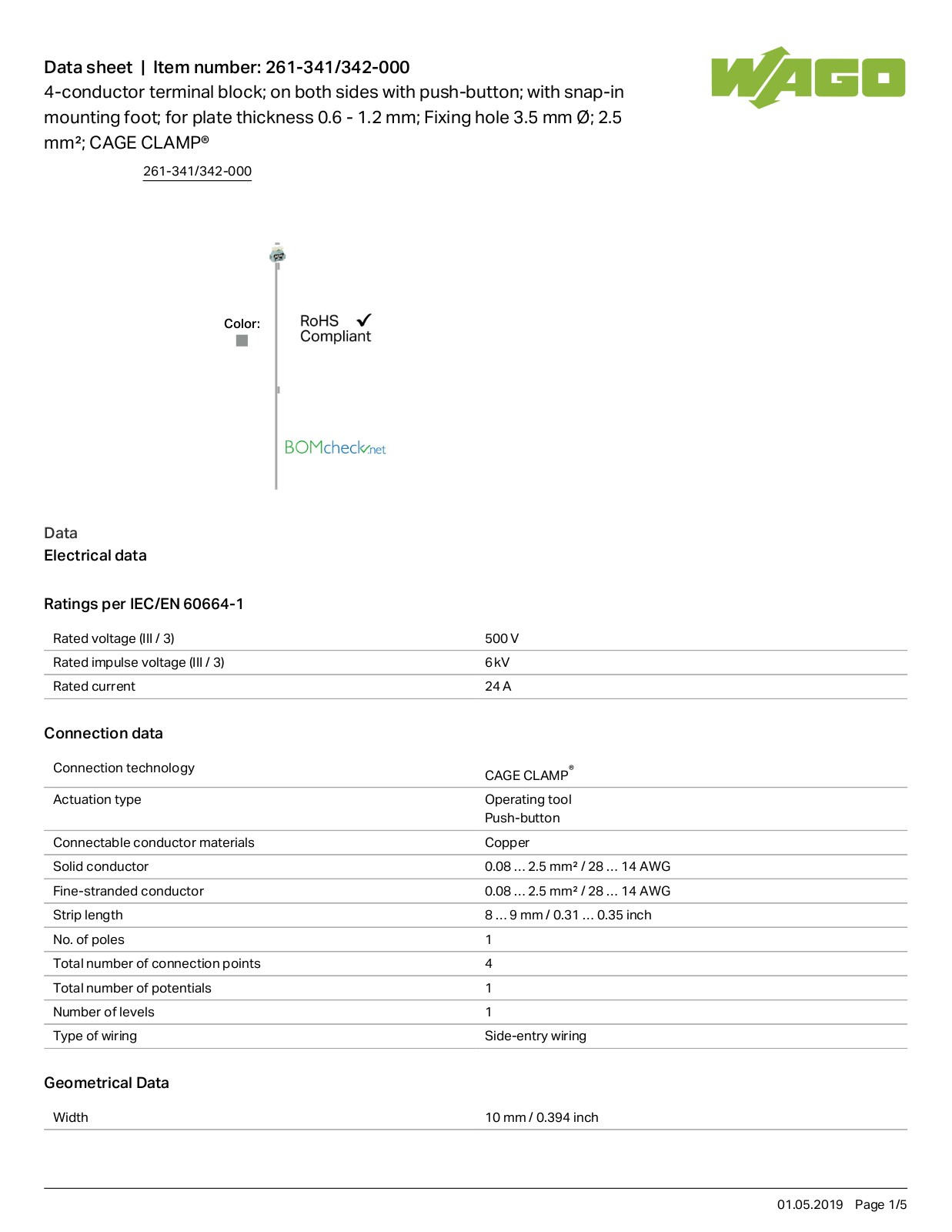 Wago 261-341/342-000 Data Sheet