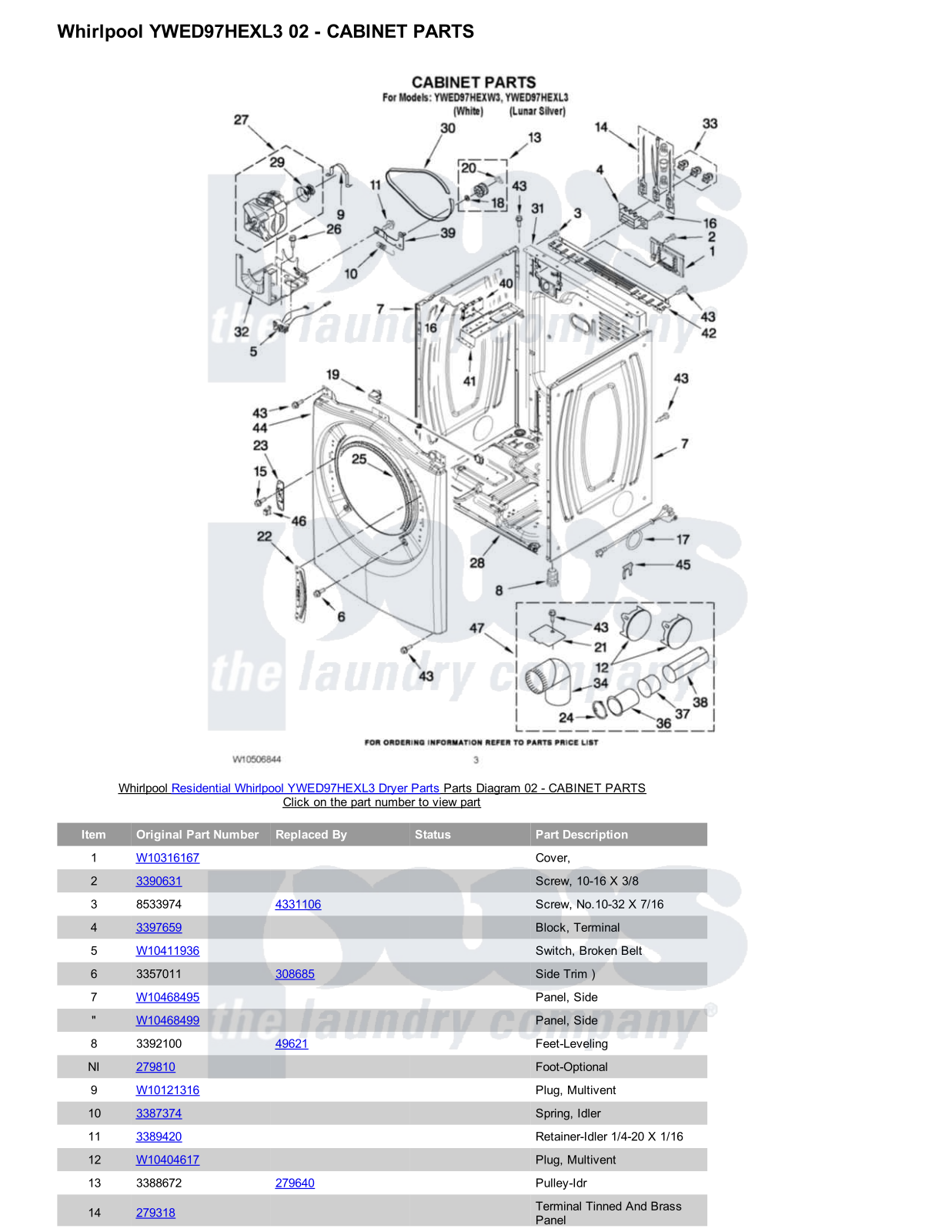 Whirlpool YWED97HEXL3 Parts Diagram