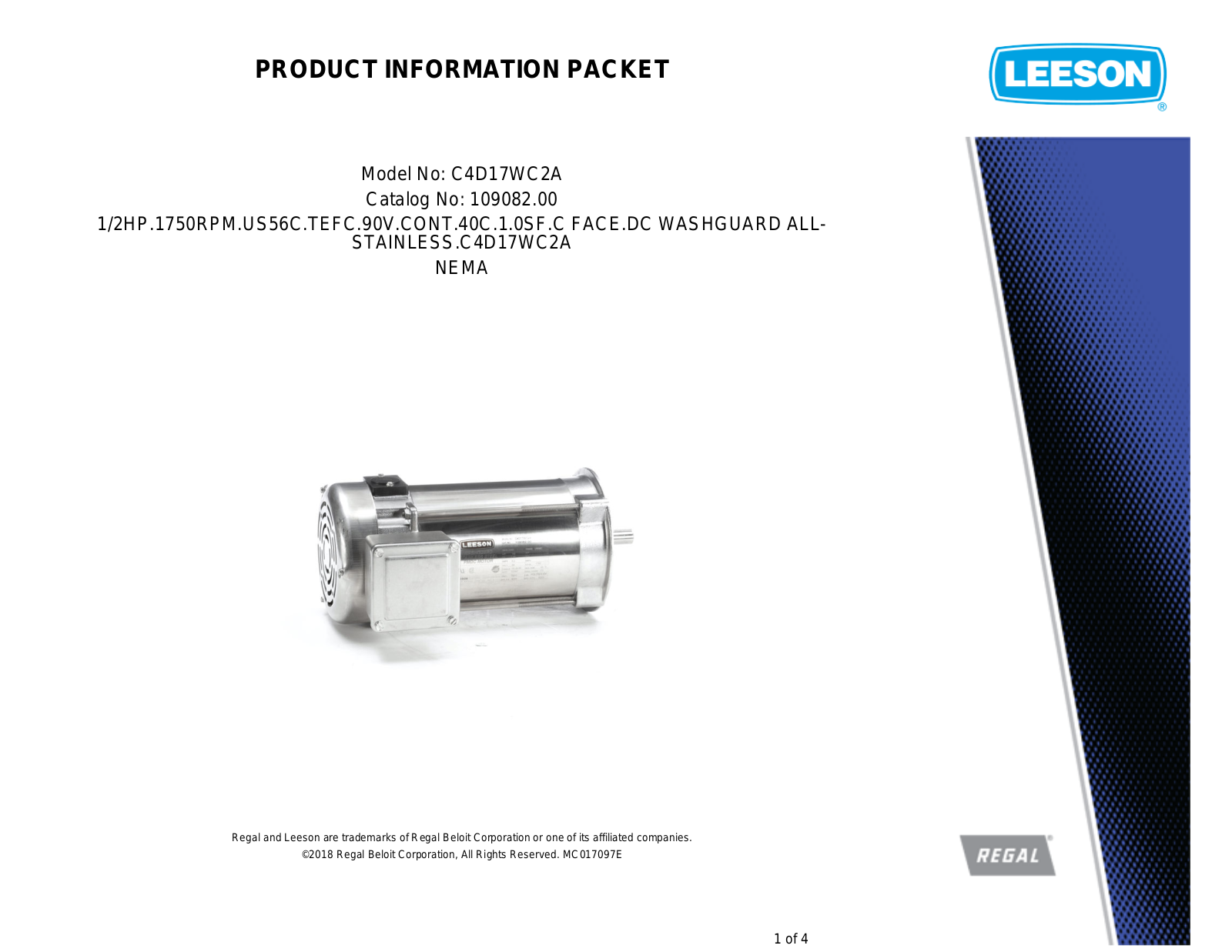 Leeson 109082.00 Product Information Packet