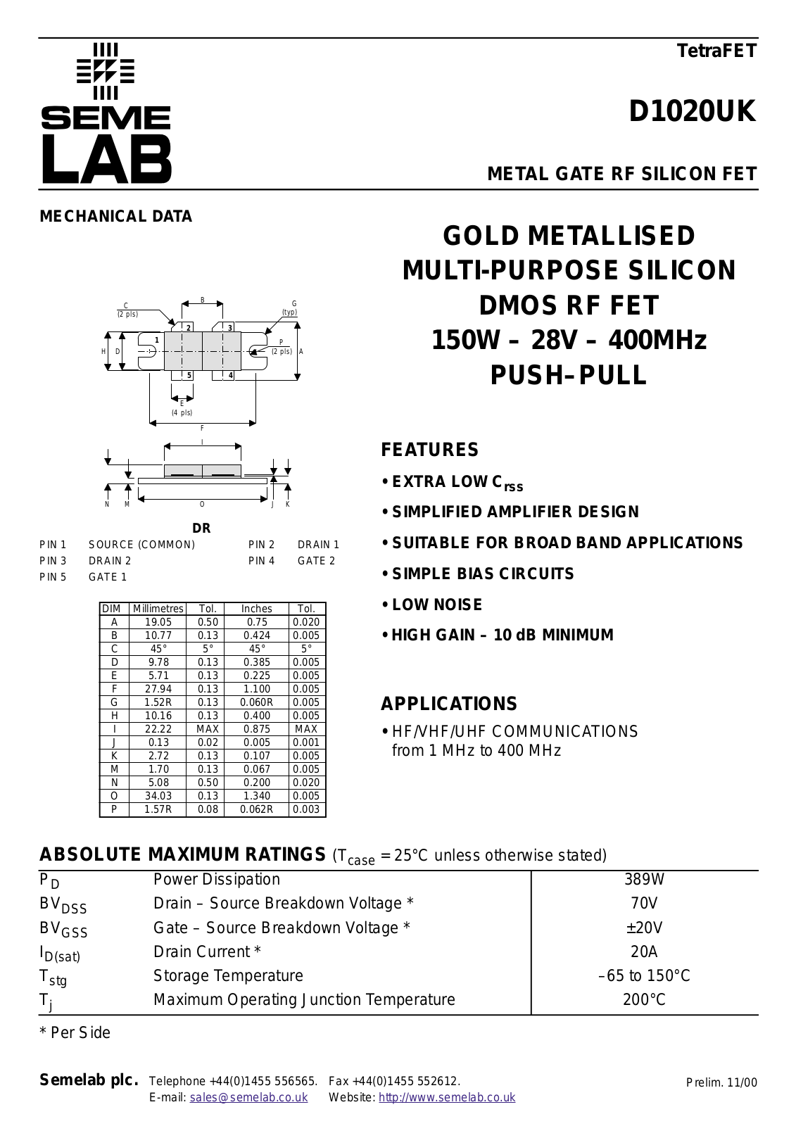 Seme D1020UK Datasheet