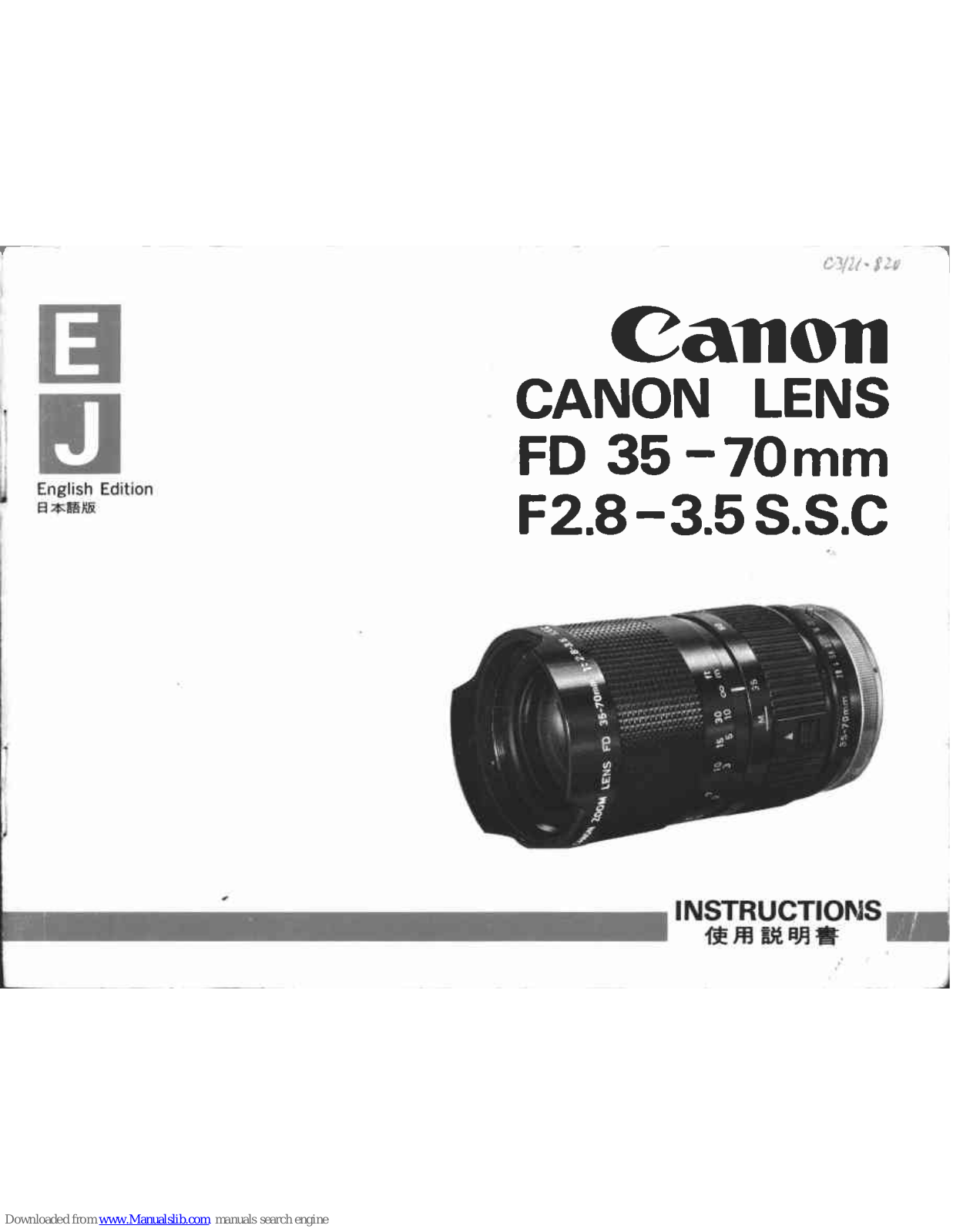 Canon FD 35 - 70 mm, FD 35-70 mm F2.8-3.5 S.S.C Instructions Manual