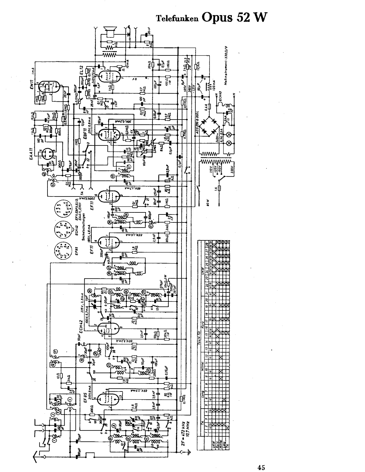 Telefunken Opus 52 W Cirquit Diagram