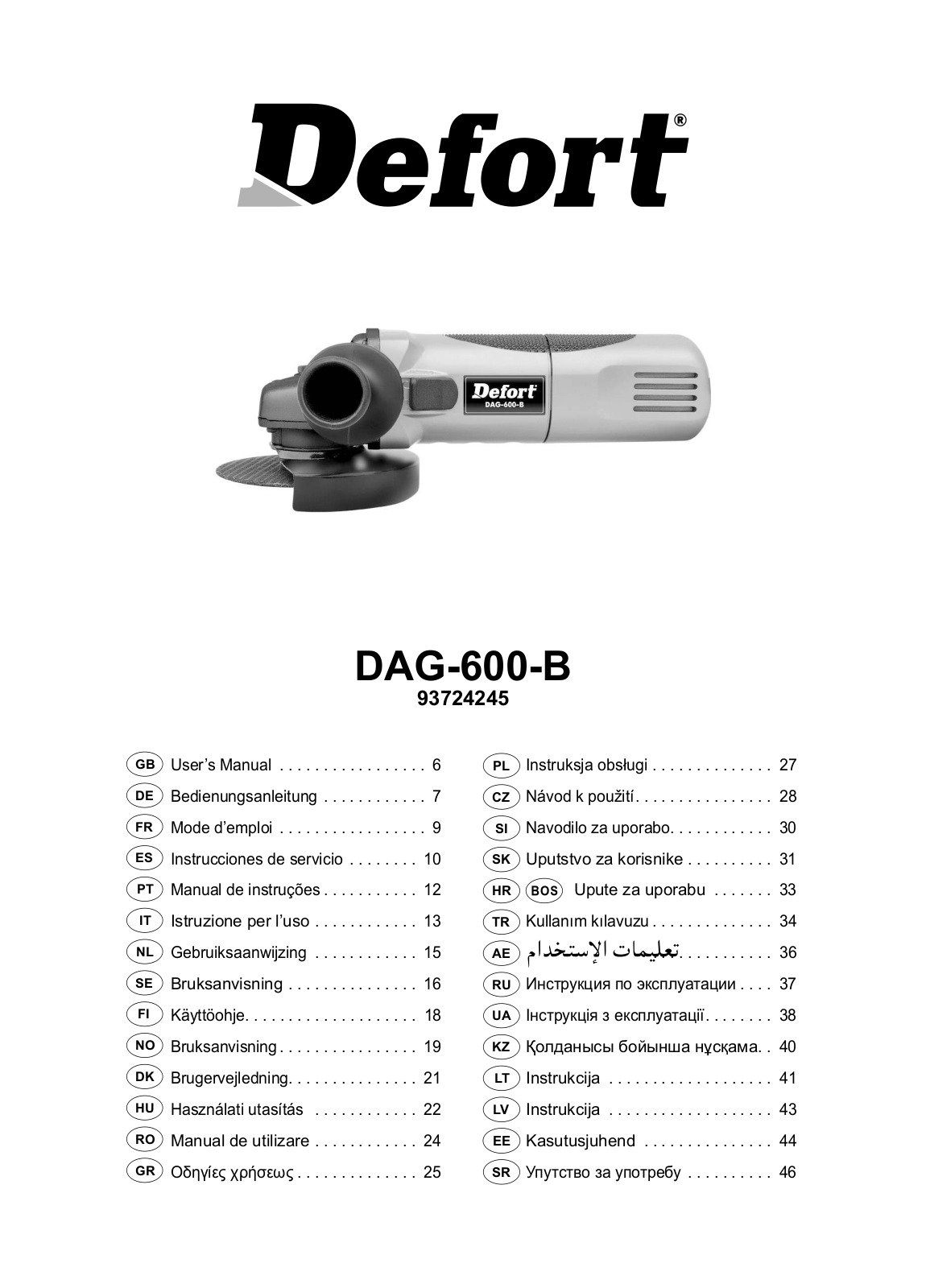 Defort DAG-600-B User Manual