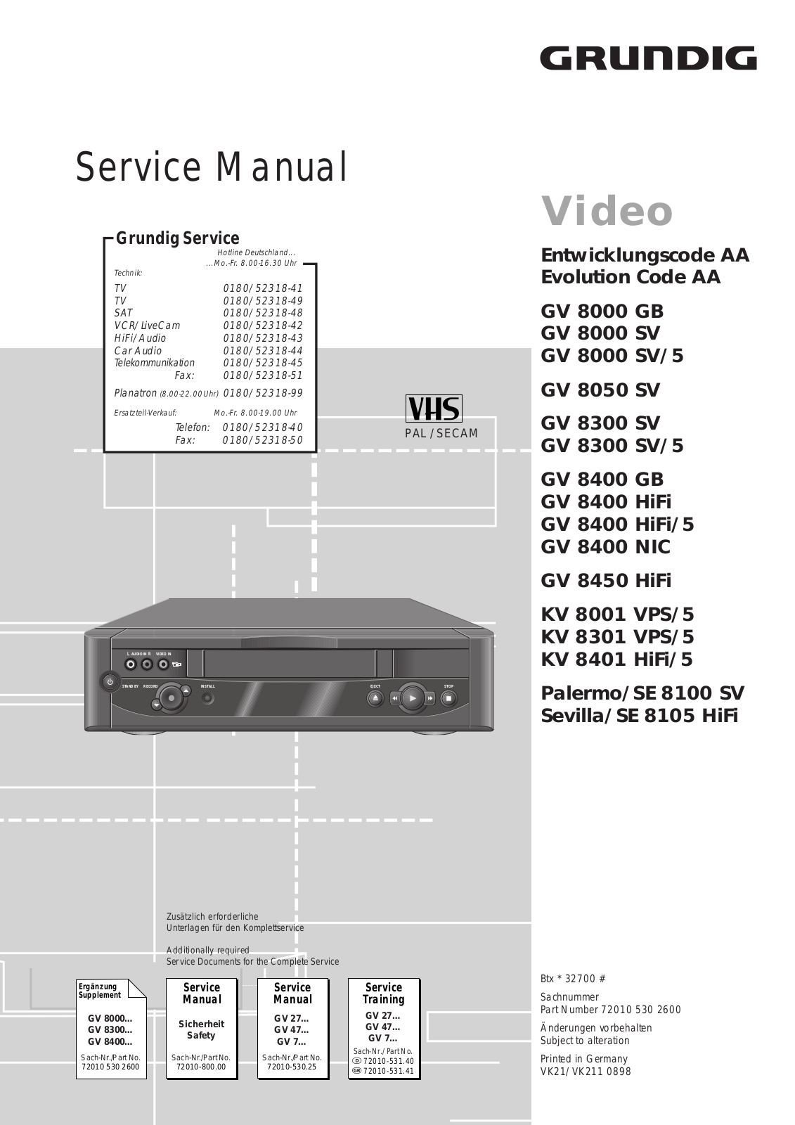 GRUNDIG GV 8000 GB, GV 8000 SV, GV 8000 SV/5, GV 8050 SV, GV 8300 SV Service Manual