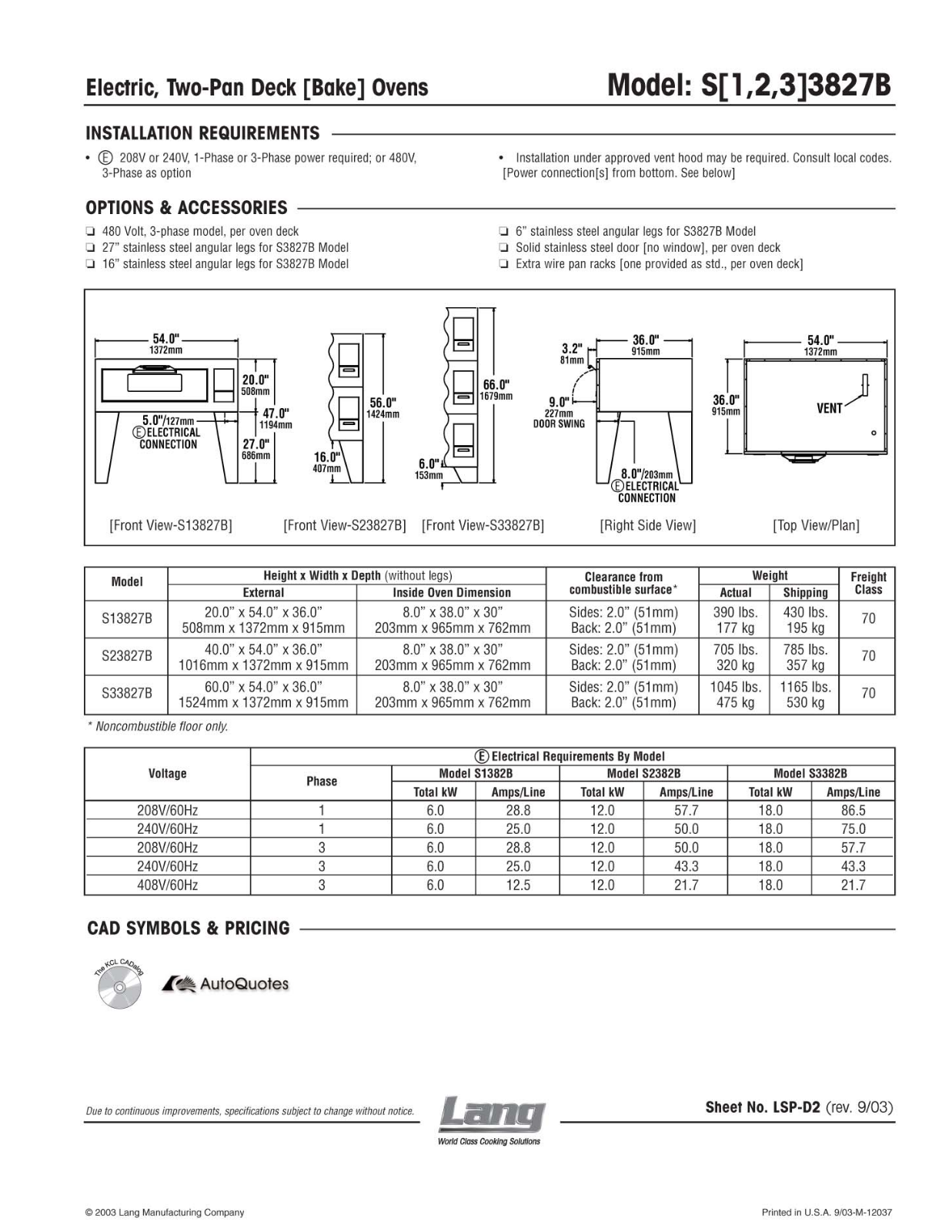 Lang Manufacturing S13827B User Manual