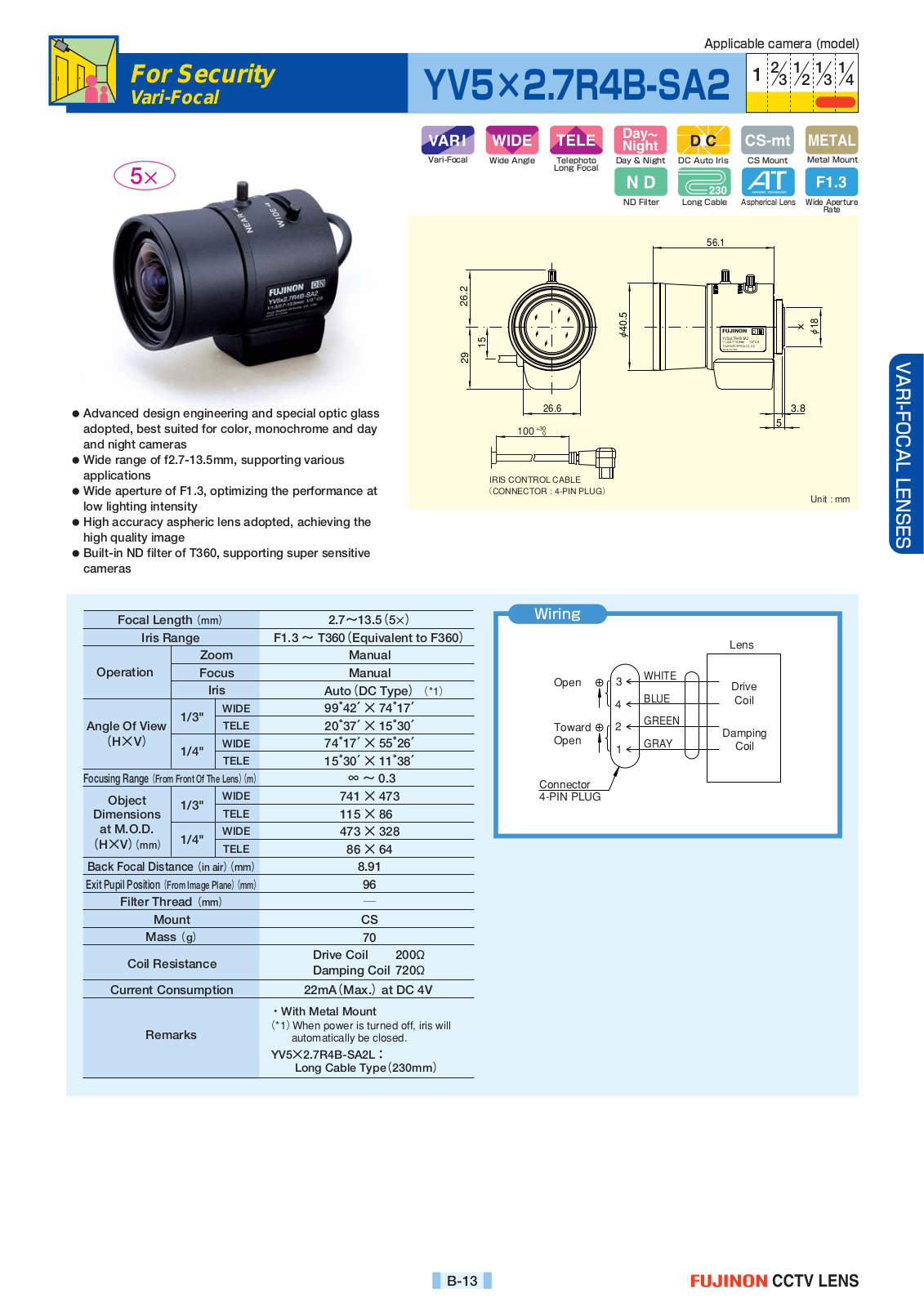 Fujinon YV5X2-7R4B-SA2L Specsheet