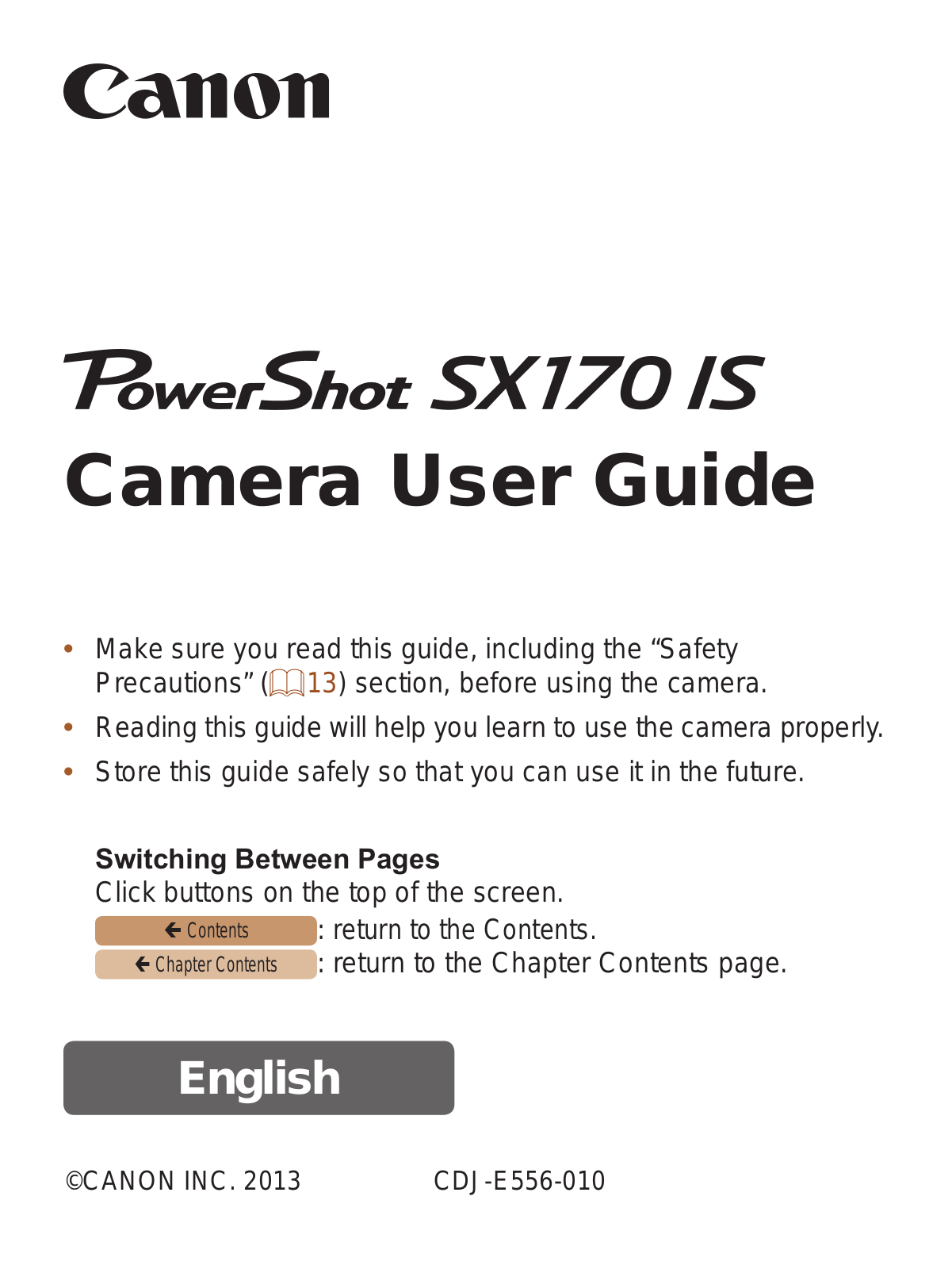 Cannon SX170 IS, PowerShot Camera User Manual