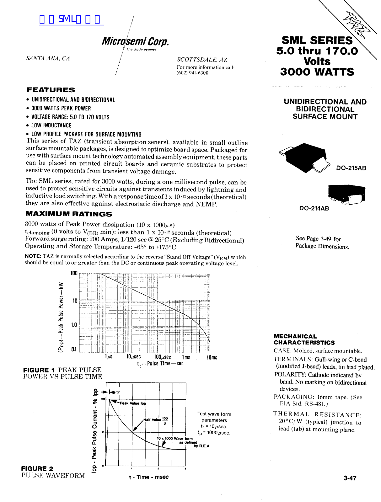 Microsemi SML 5.0 Technical data