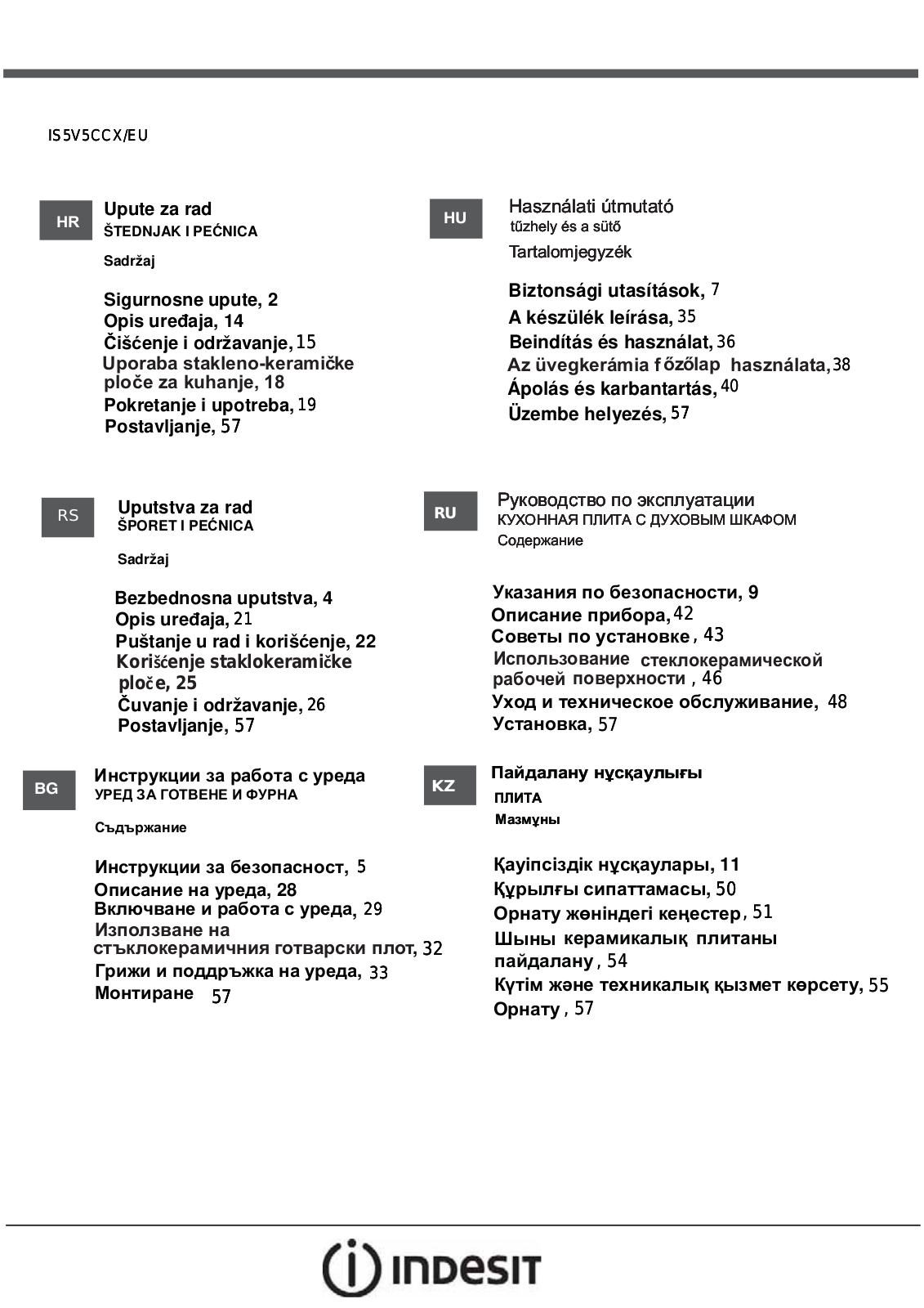 Indesit IS5V5CCX/EU User Manual