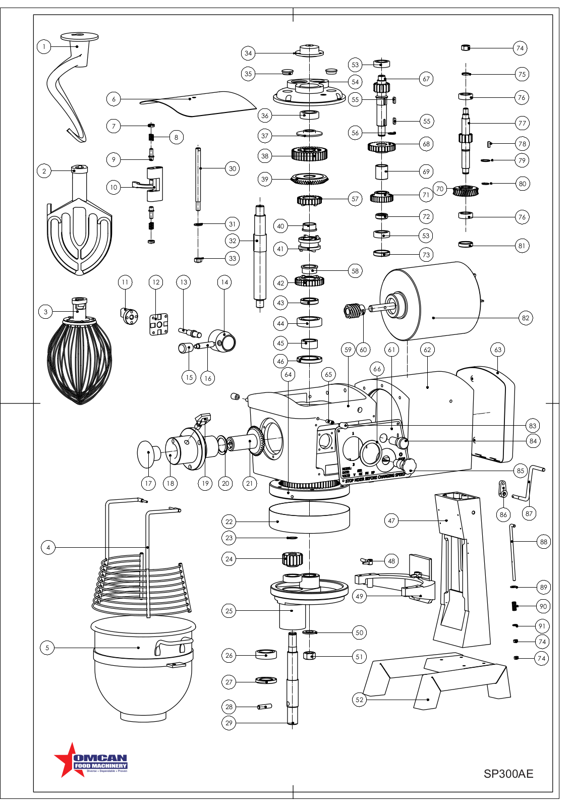 Omcan Food Machinery SP300AE Parts List