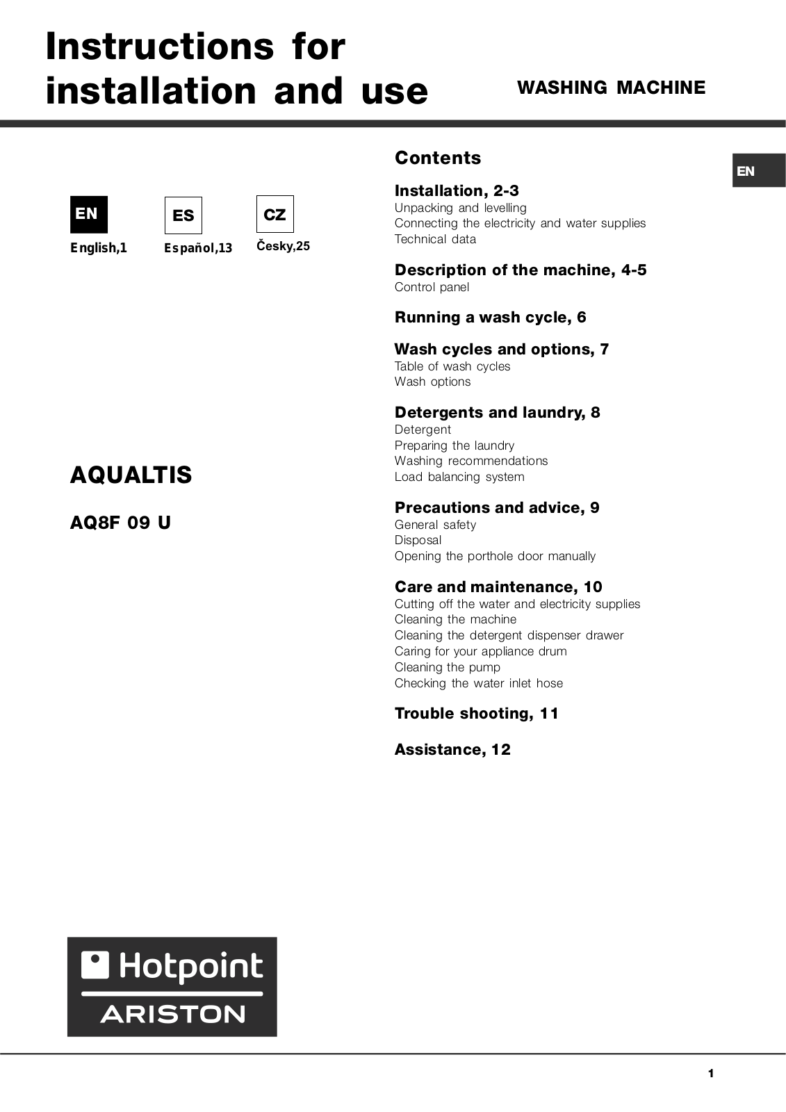 Hotpoint AQ8F 09 U User Manual