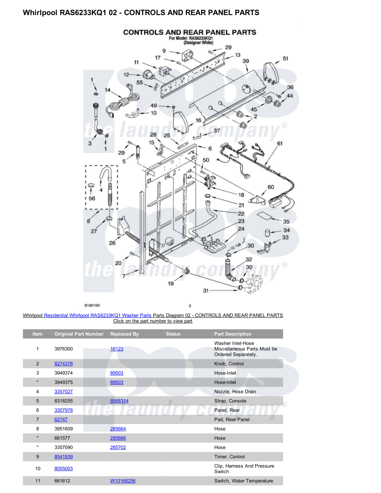 Whirlpool RAS6233KQ1 Parts Diagram