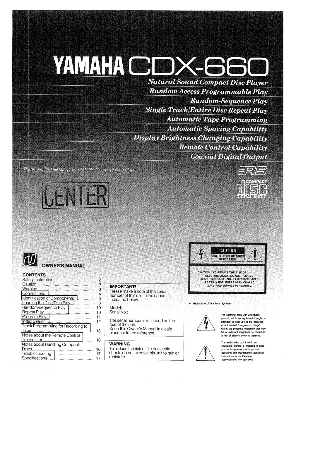 Yamaha CDX-660 Owner Manual