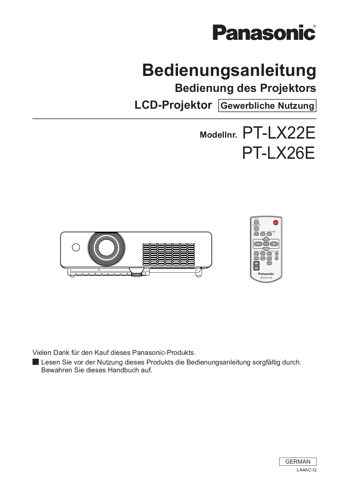 Panasonic PT-LX26E Operating Instruction