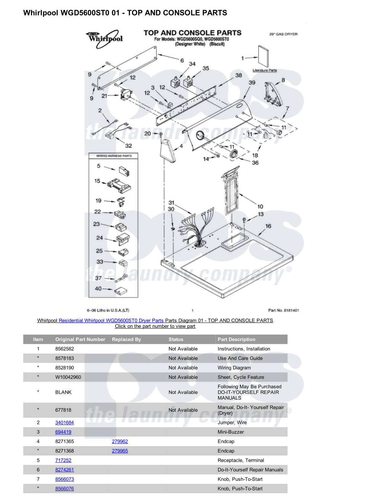 Whirlpool WGD5600ST0 Parts Diagram