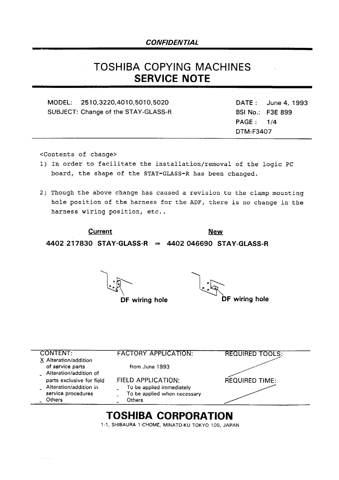 Toshiba f3e899 Service Note