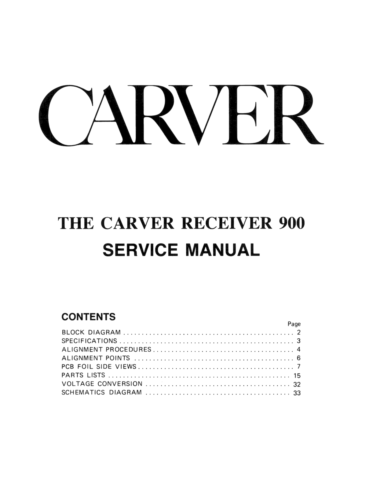 Carver 900 Service Manual