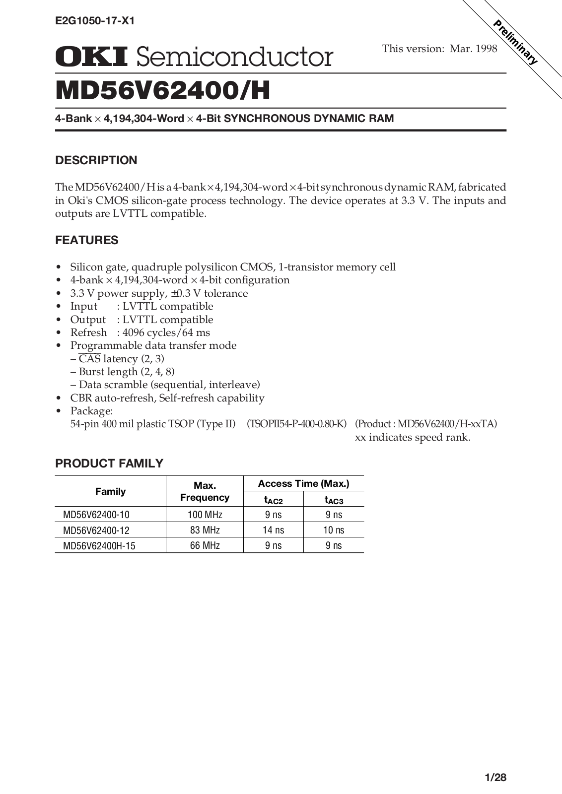 OKI MD56V62400-12TA, MD56V62400-10TA Datasheet