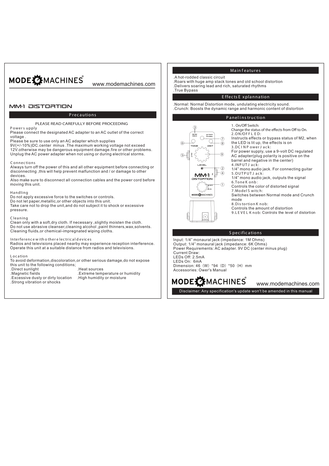 Mode machines MM-1 User Manual - ManualMachine.com