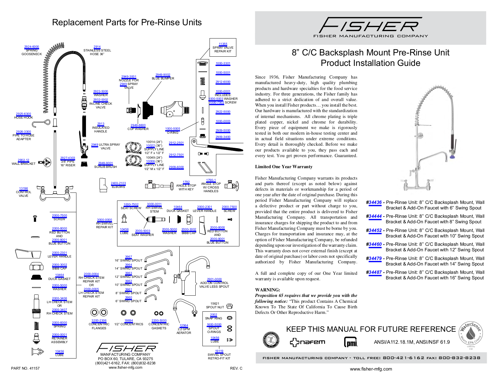 Fisher 74760 PARTS LIST