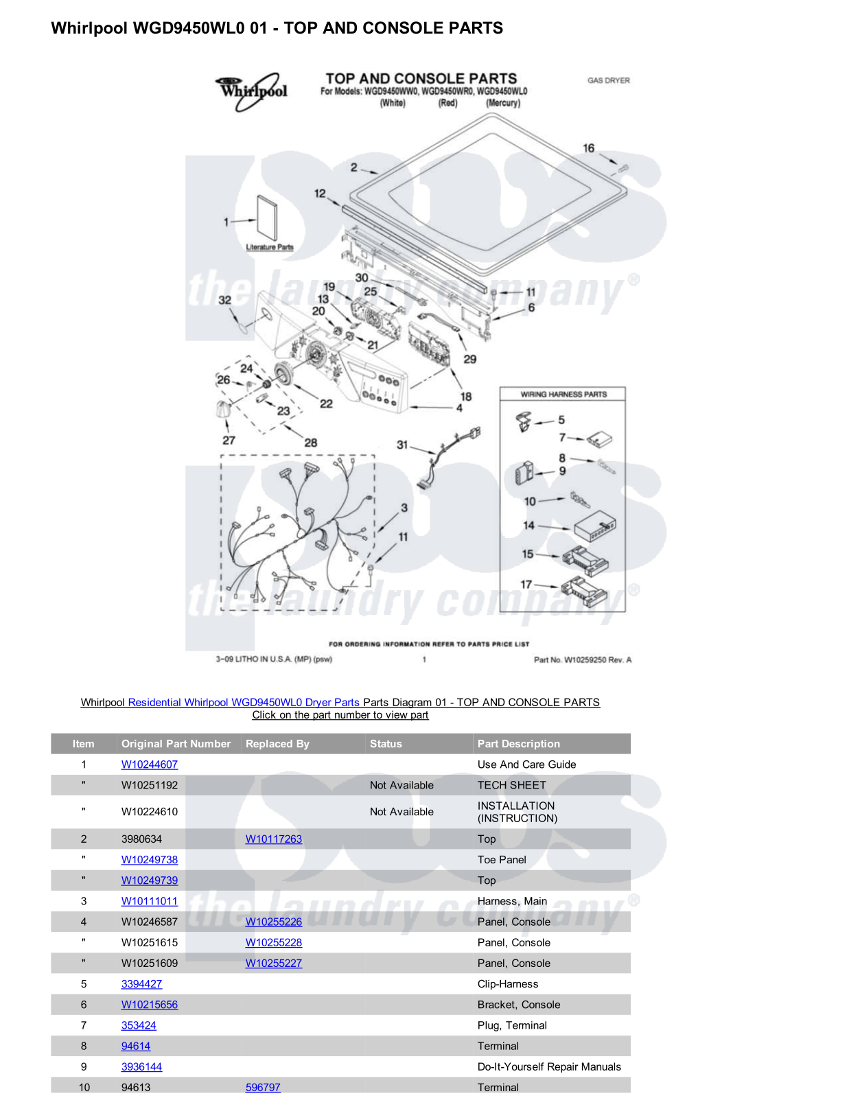 Whirlpool WGD9450WL0 Parts Diagram