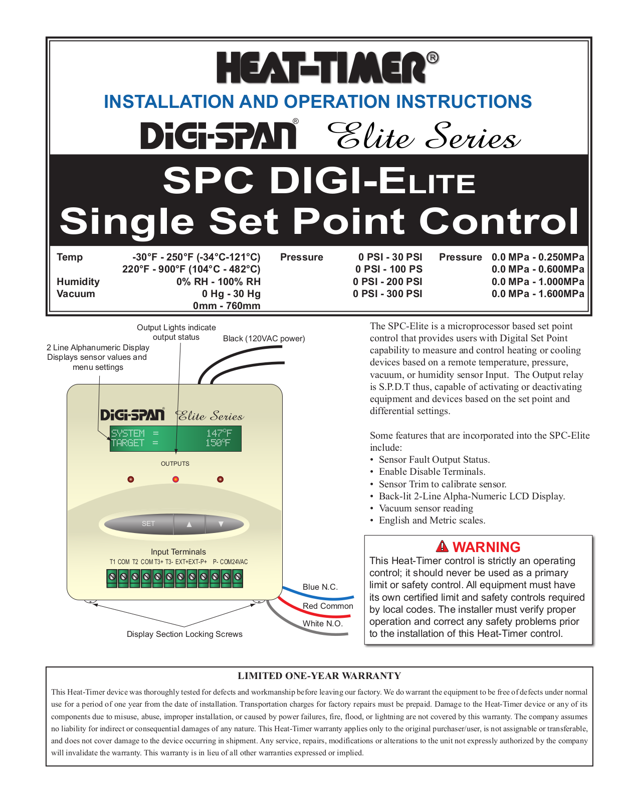 heat-timer SPC DIGI-Elite Installation And Operation Instructions Manual