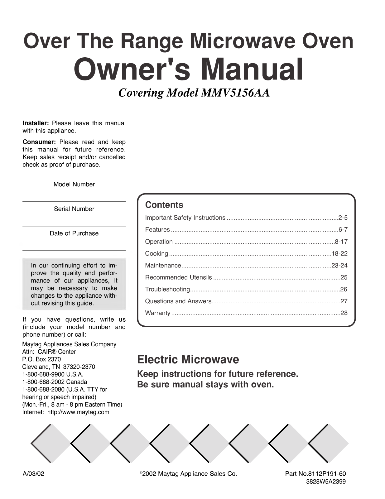 LG MMV5156AAQ, MMV5156AAW, MMV5156AAB User Manual