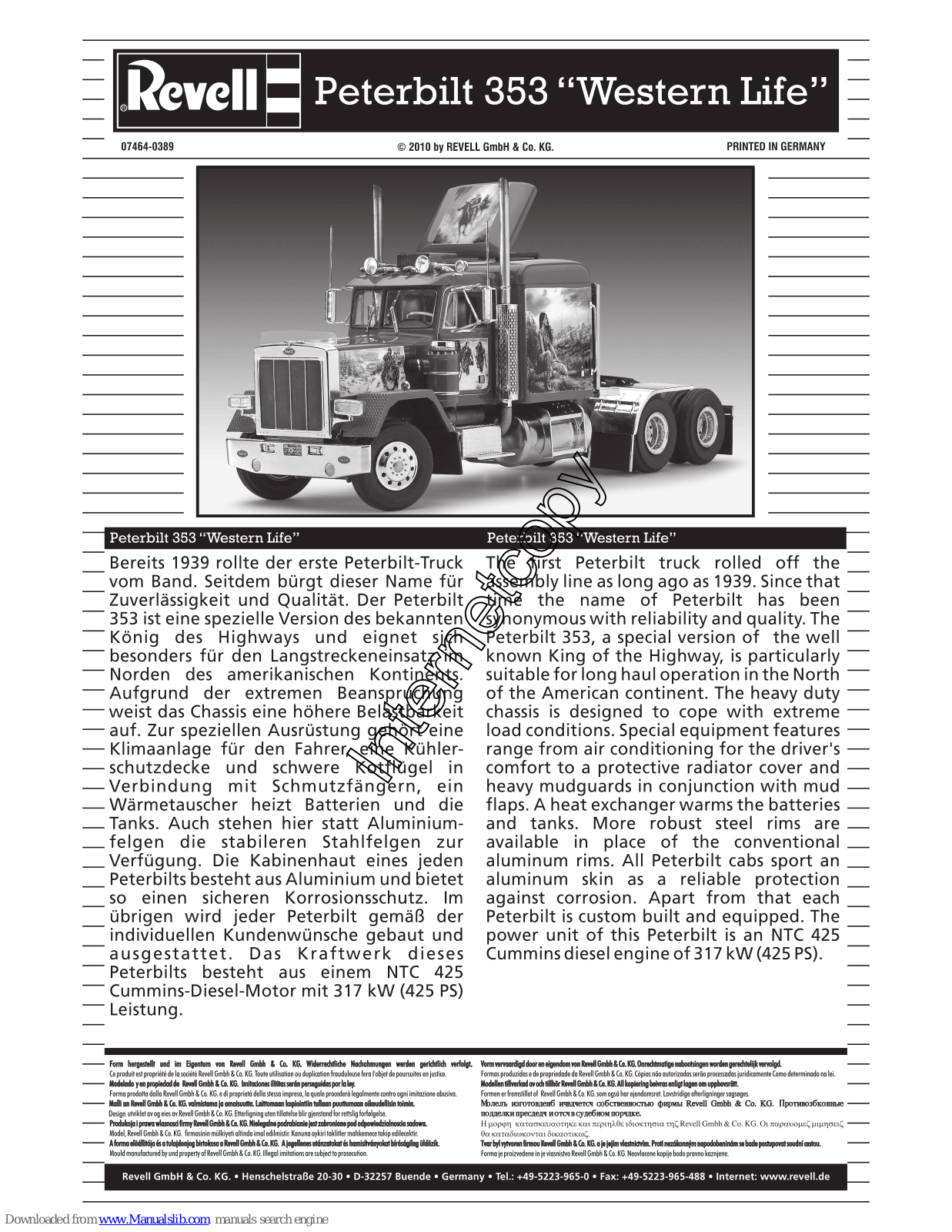 REVELL Peterbilt 353 Western Life Assembly Manual