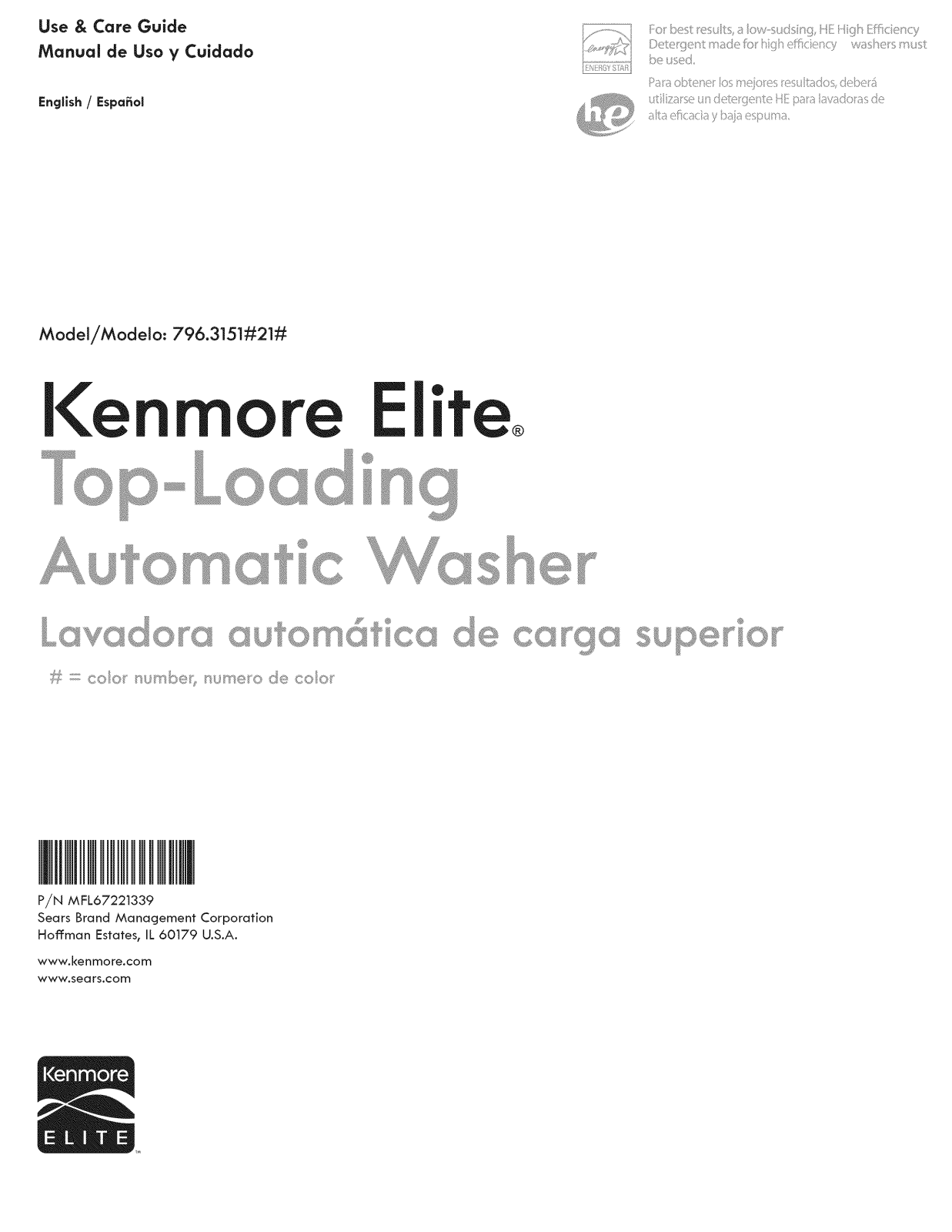 Kenmore Elite 79631512210 Owner’s Manual