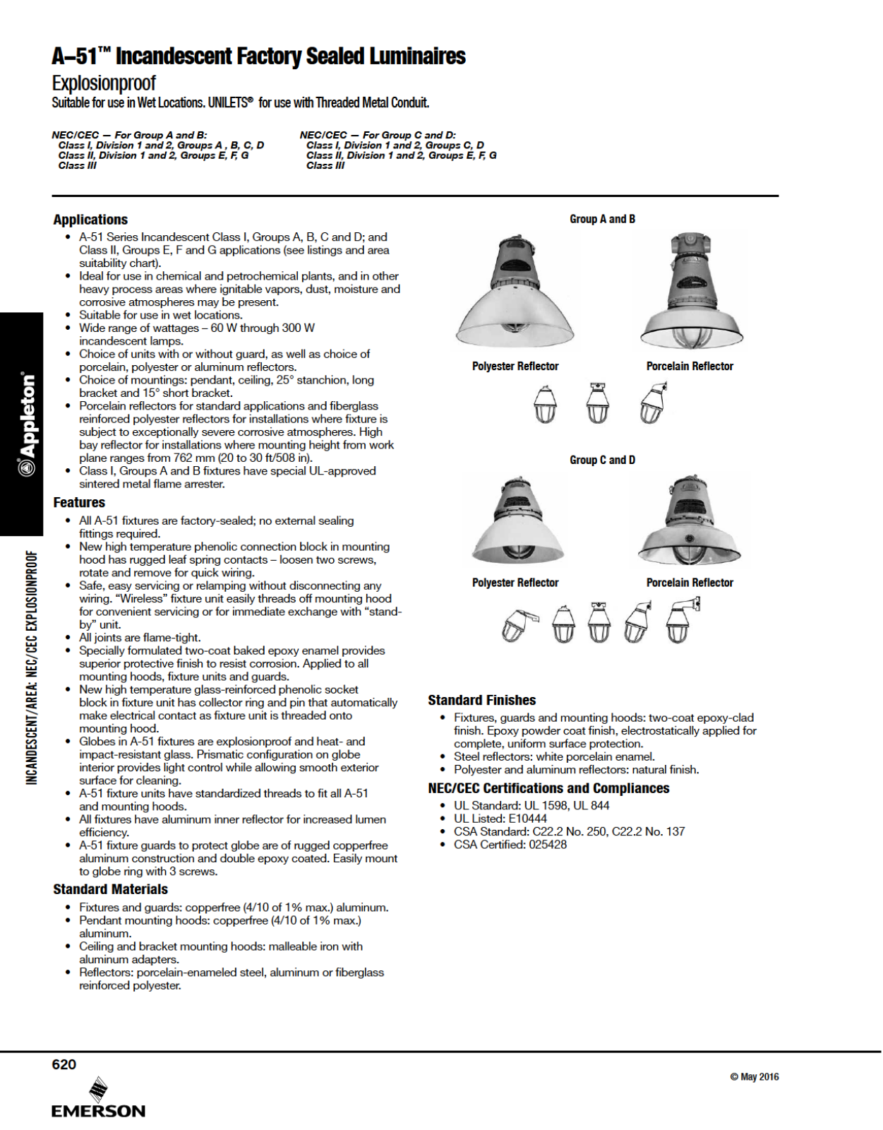 Appleton A-51 Incandescent Factory Sealed Luminaries Catalog Page