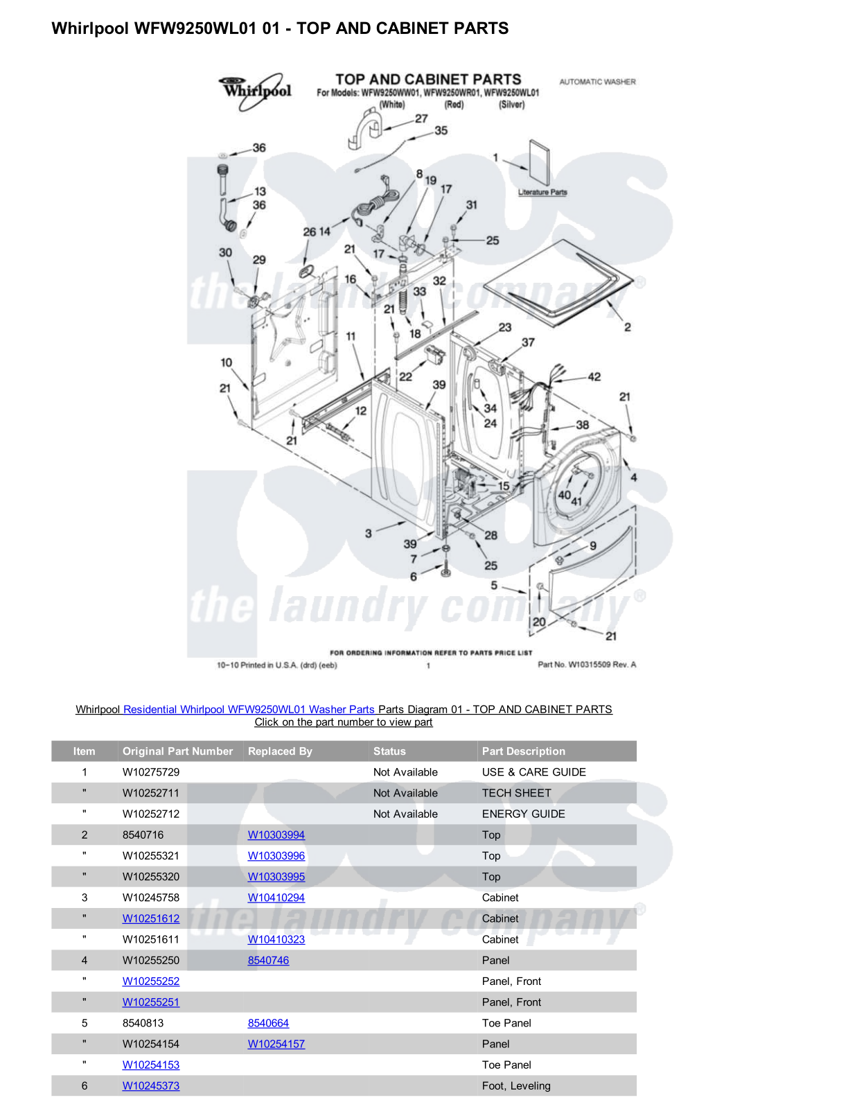 Whirlpool WFW9250WL01 Parts Diagram