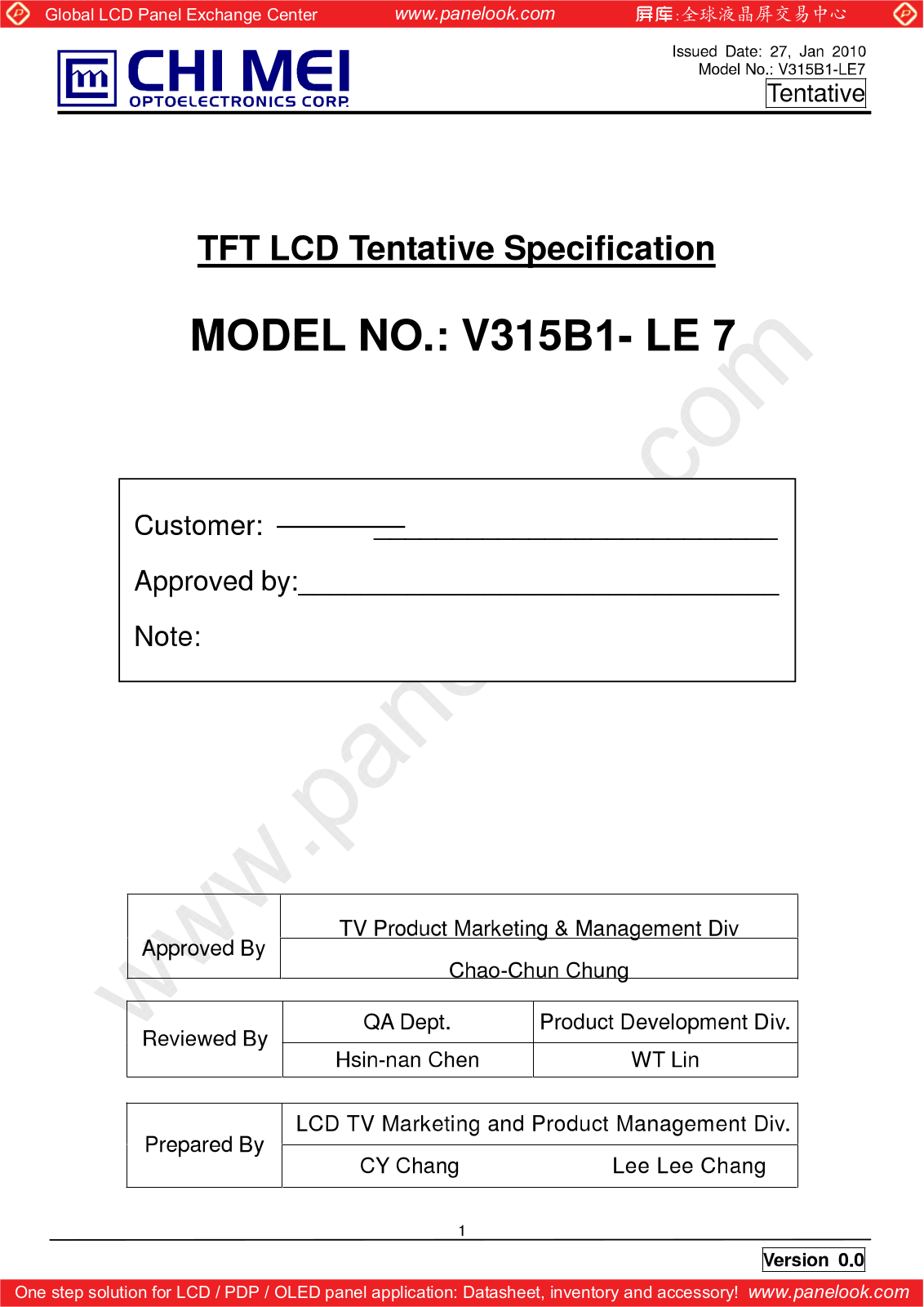 CMO V315B1-LE7 Specification