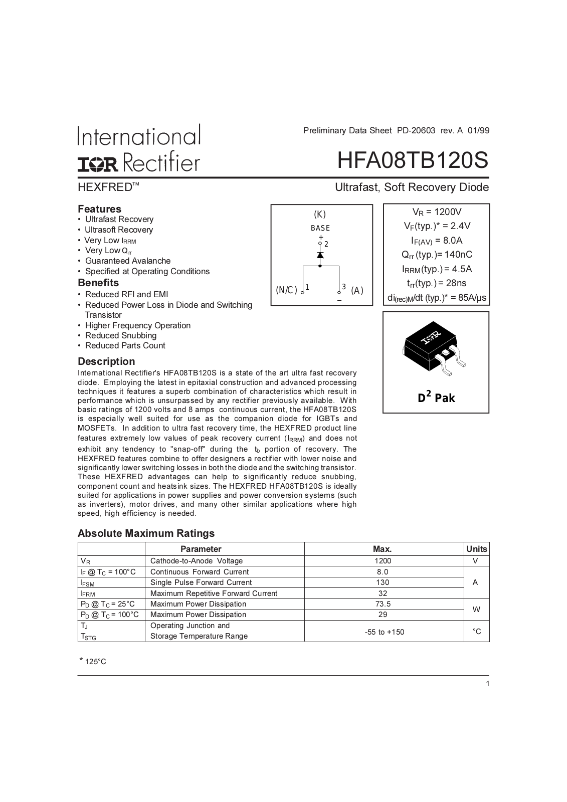 Vishay HFA08TB120S Data Sheet