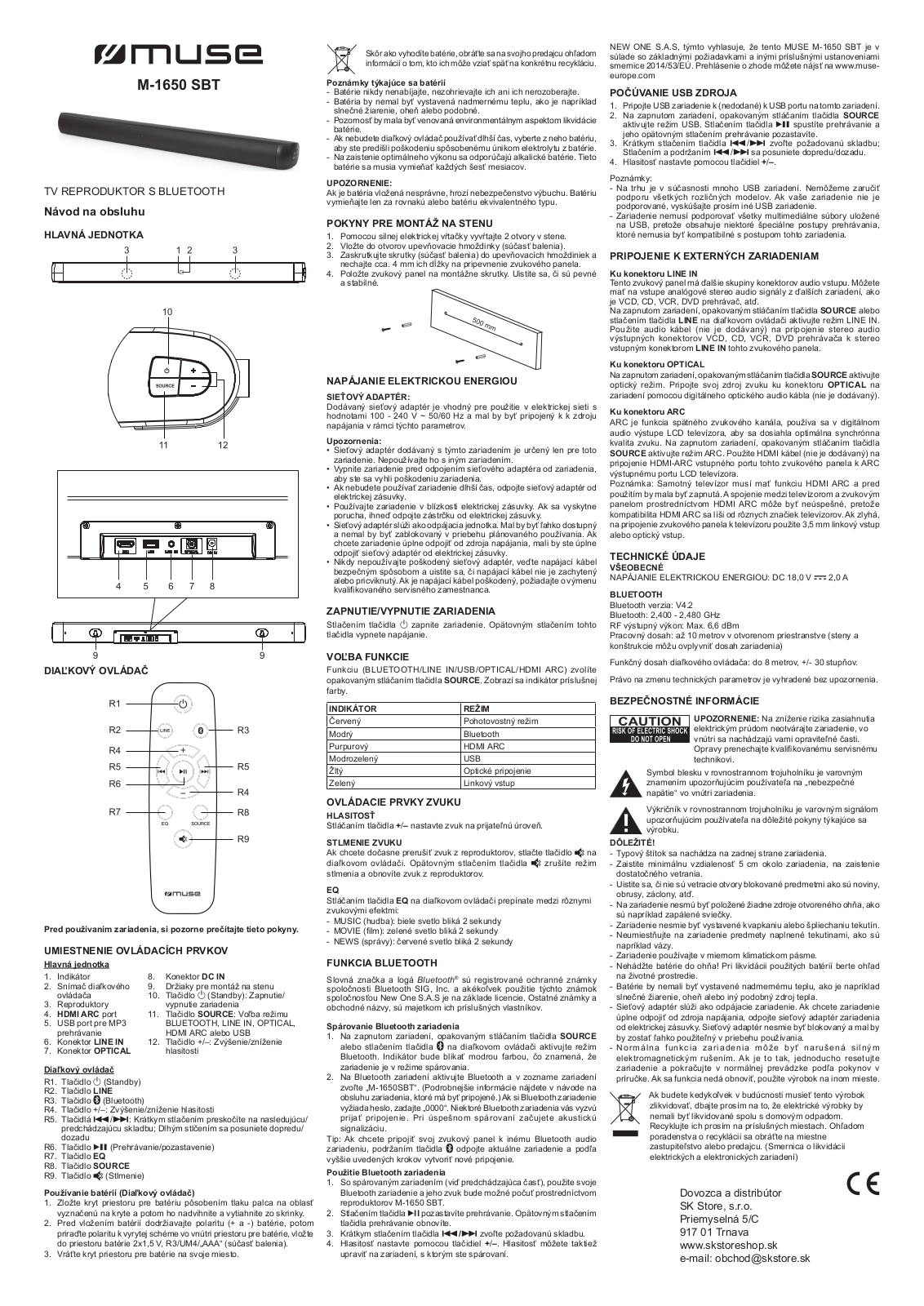 MUSE M-1650SBT User Manual