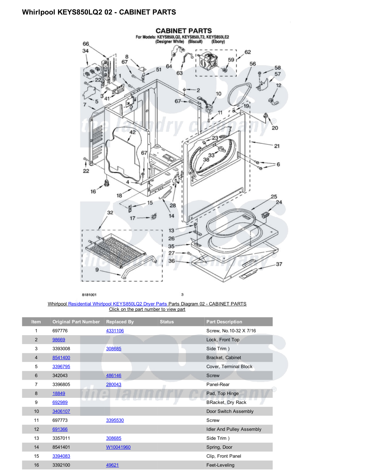 Whirlpool KEYS850LQ2 Parts Diagram