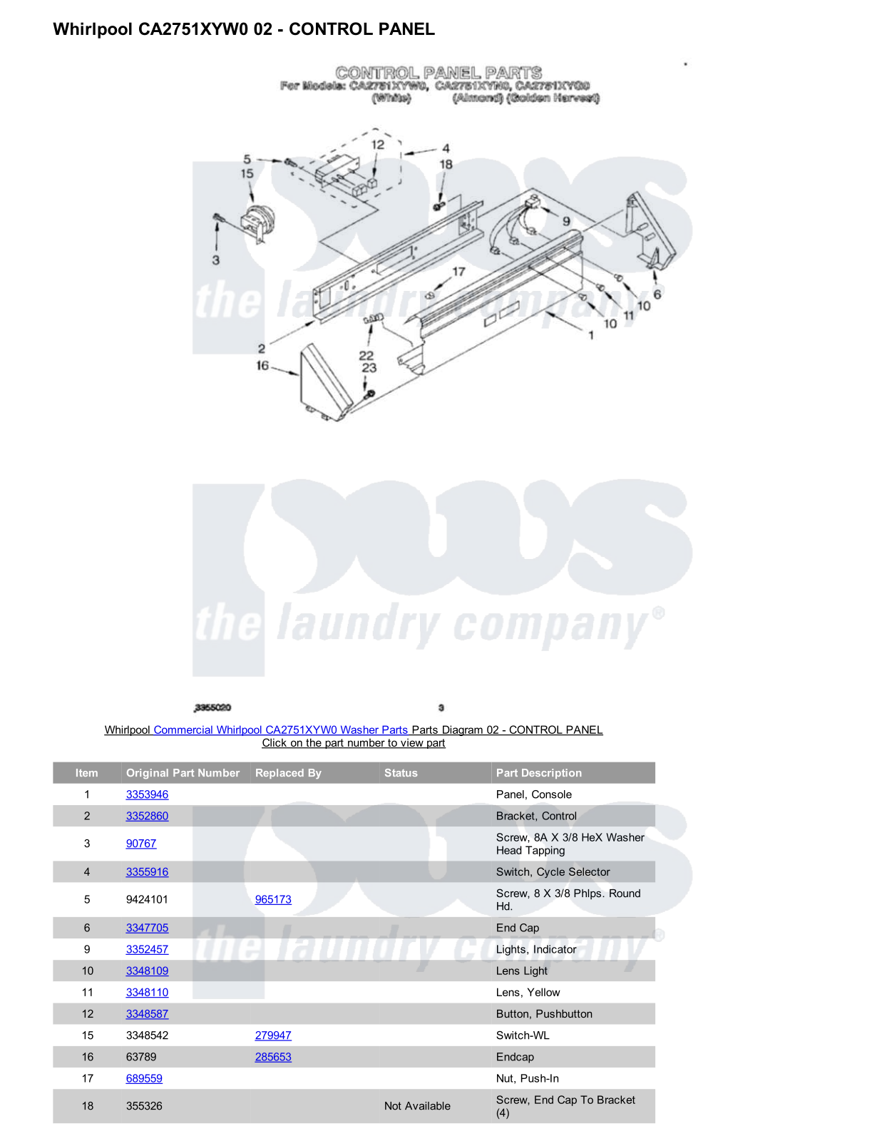 Whirlpool CA2751XYW0 Parts Diagram