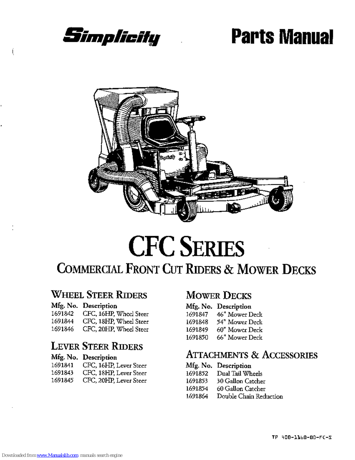 Simplicity CFC SERIES Parts Manual