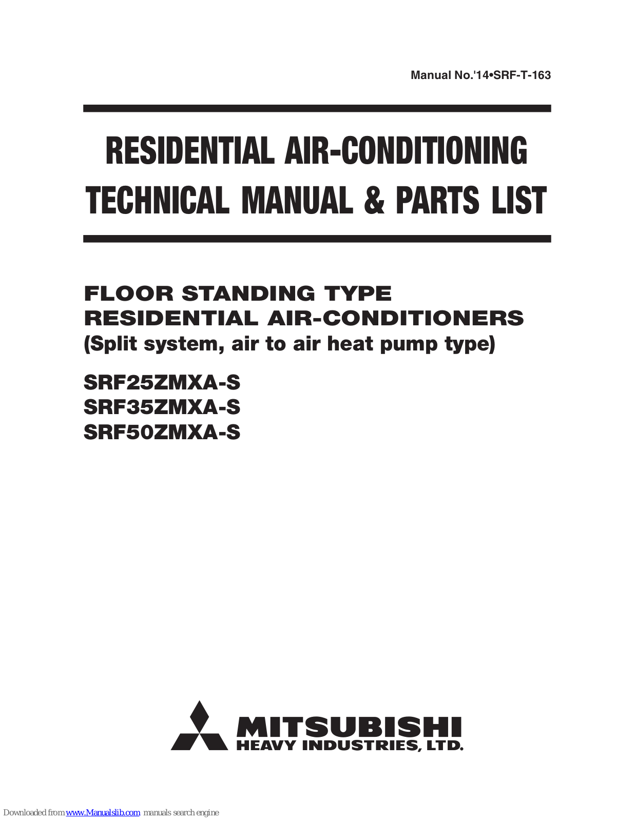 Mitsubishi Heavy Industries SRF25ZMXA-S, SRF35ZMXA-S, SRF50ZMXA-S Technical Manual