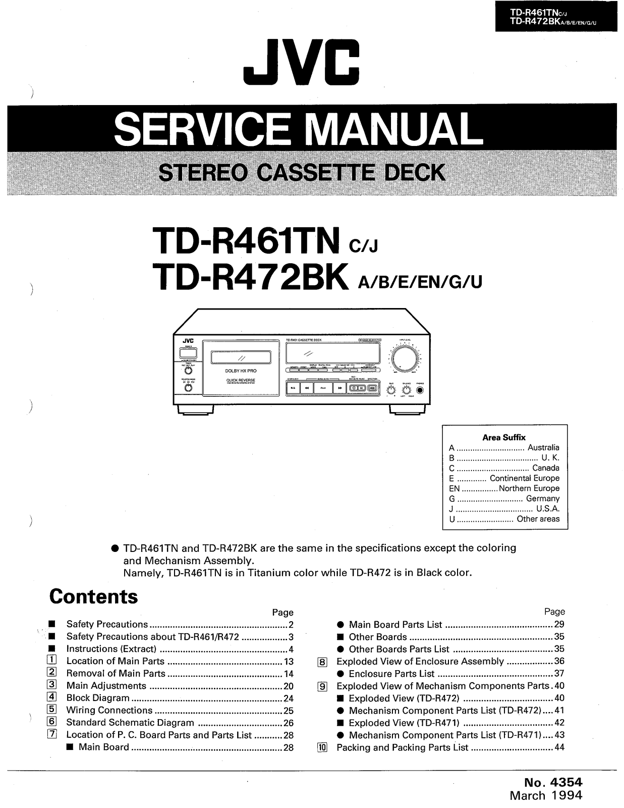 Jvc TD-R461-TN, TD-R472-BK Service Manual