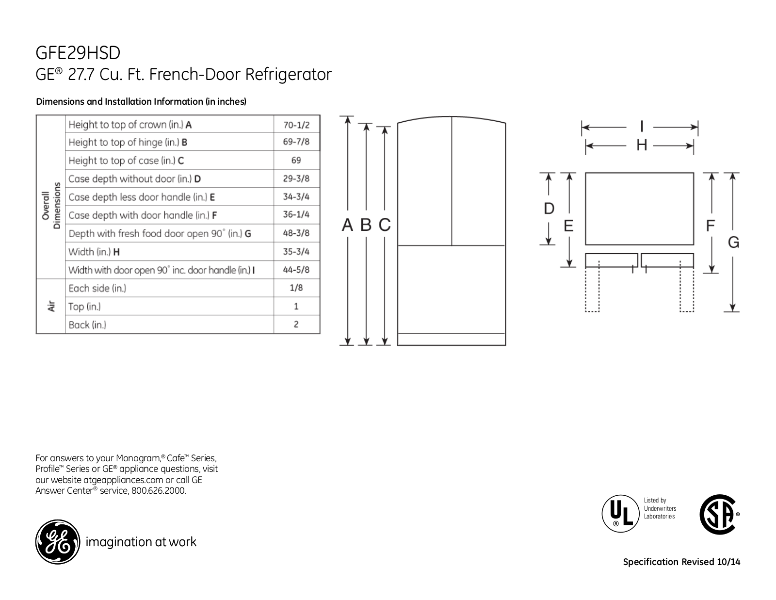 GE GFE29HSD Specification