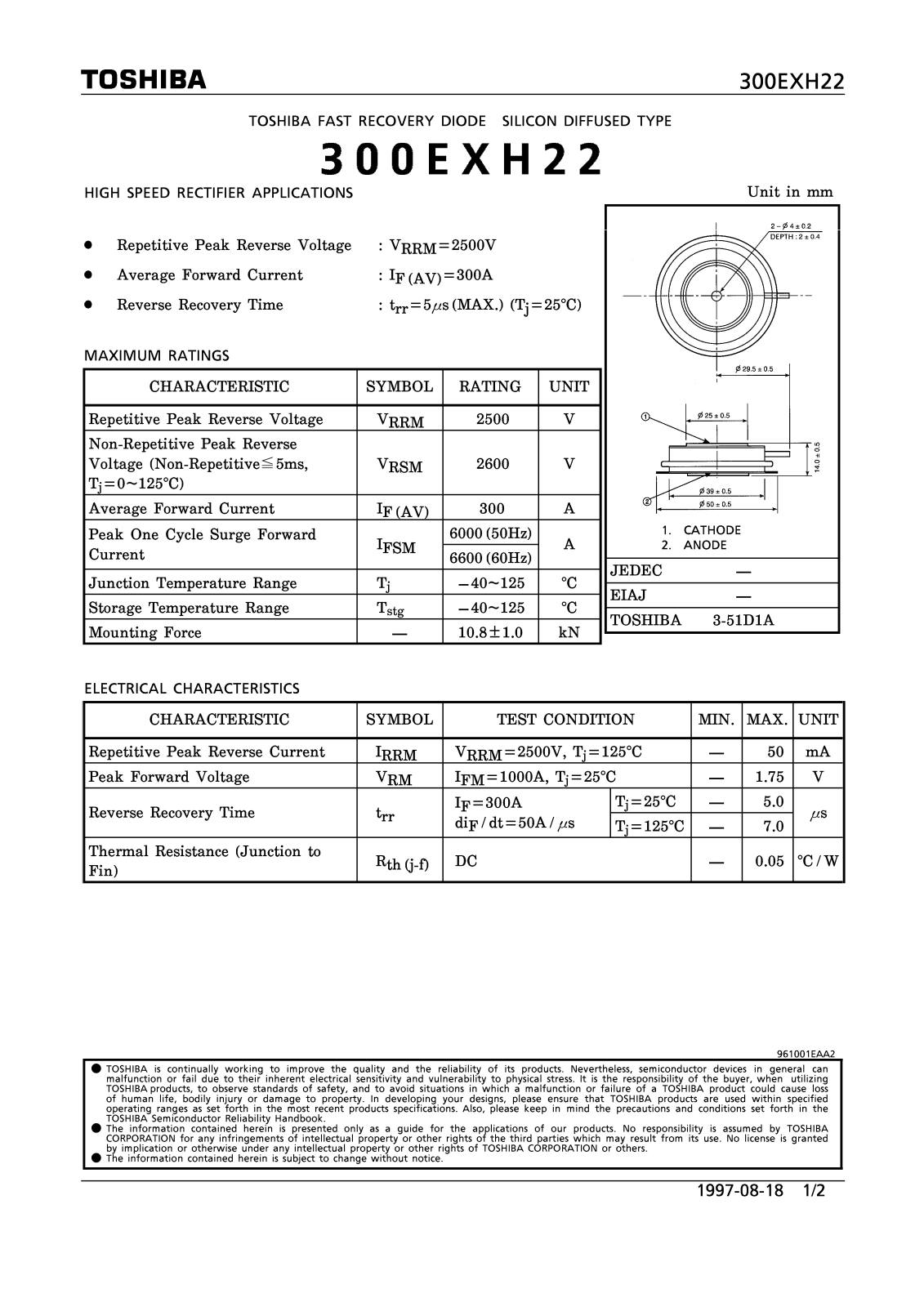 Toshiba 300EXH22 Datasheet