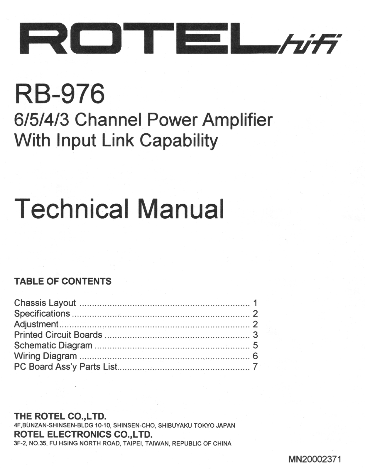 Rotel RB-976 Service manual