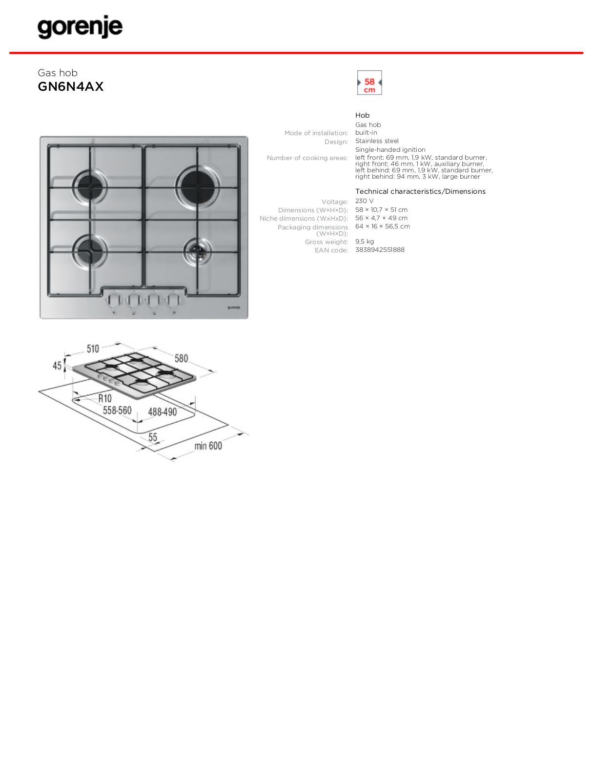 Gorenje GN6N4AX DATASHEET