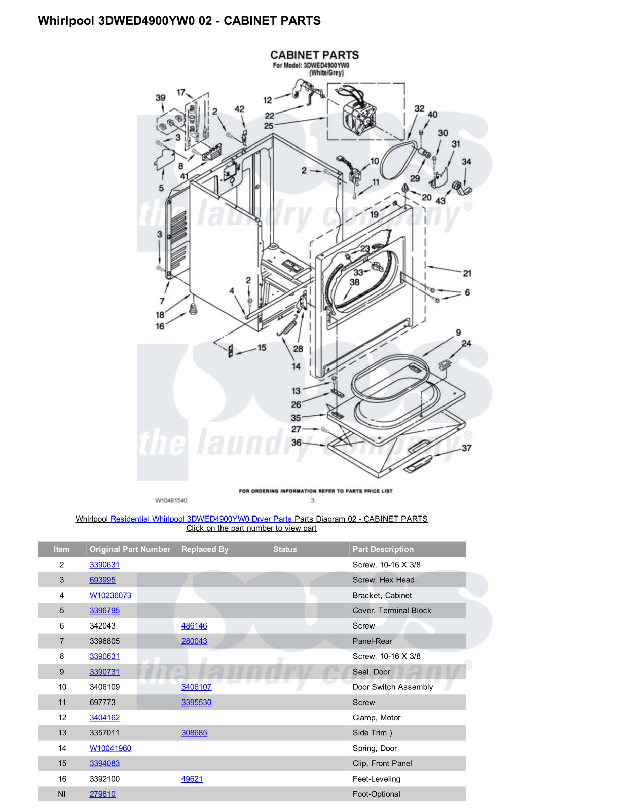 Whirlpool 3DWED4900YW0 Parts Diagram