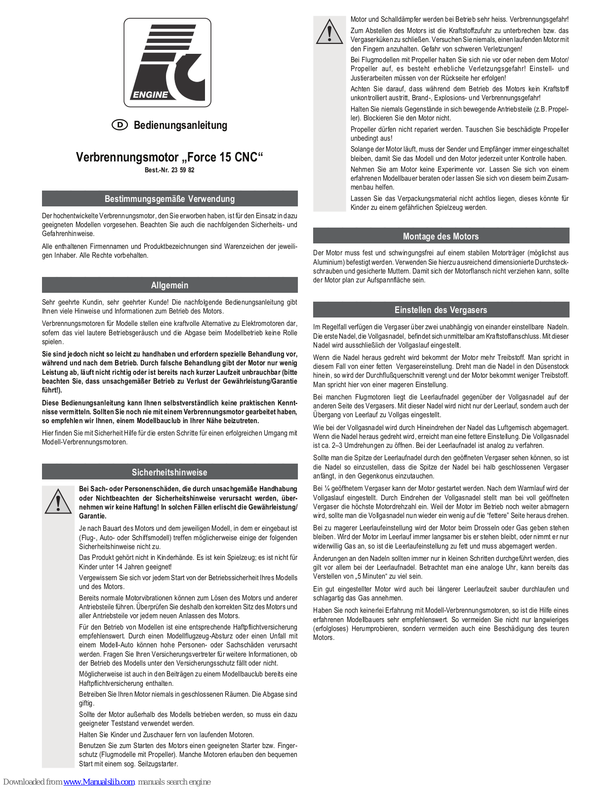 Force Engine Force 15 CNC Operating Instructions Manual